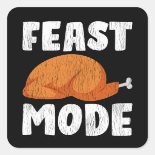 Pegatina Cuadrada Pavo Modo Fiesta Día de Acción de Gracias Familia 