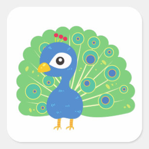 Pegatina Cuadrada Pavo real salvaje azul en el bosque