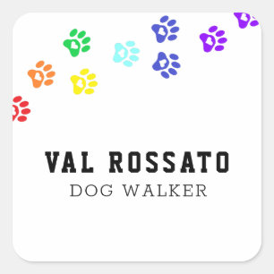Pegatina Cuadrada Paw de Perro Arcoiris - Sentado Mascota