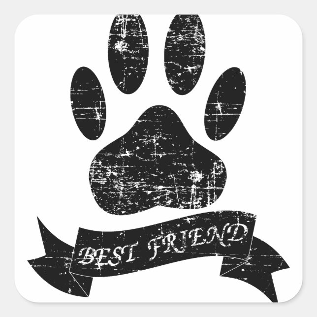 Pegatina Cuadrada Paw De Perro Con Lazo (Anverso)