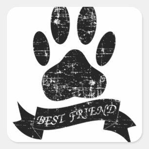 Pegatina Cuadrada Paw De Perro Con Lazo
