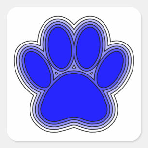 Pegatina Cuadrada Paw De Perro En Azul Con Brotes