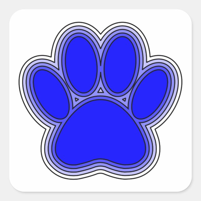 Pegatina Cuadrada Paw De Perro En Azul Con Brotes (Anverso)