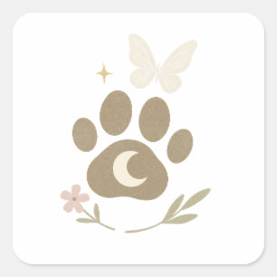Pegatina Cuadrada Paw en memoria del mascota con la luna y la maripo