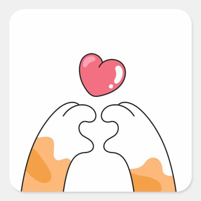 Pegatina Cuadrada Paw Love: Cute Cat Paws Illustration (Anverso)