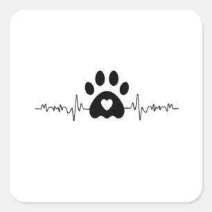 Pegatina Cuadrada Paw Print Heartbeat