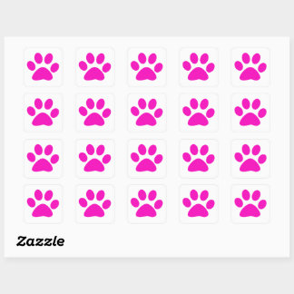 Pegatina Cuadrada Paw Prints Pattern Custom Cute Hot Pink