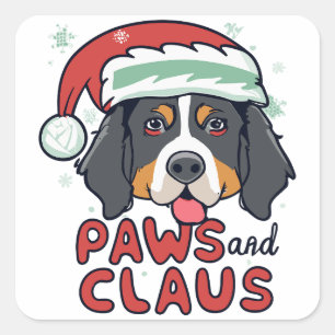 Pegatina Cuadrada Paws and Claus - Navidades Perro Bernés