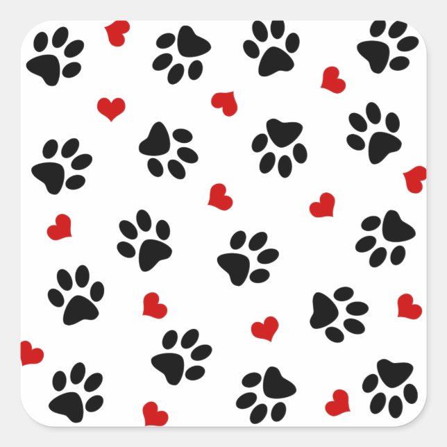 Pegatina Cuadrada Paws and Hearts (Anverso)