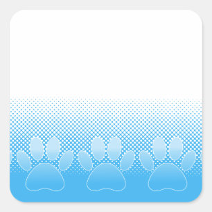 Pegatina Cuadrada Paws Azules Y Blancos Con Fondo De Prensa