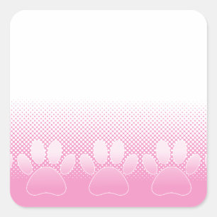 Pegatina Cuadrada Paws Rosados Y Blancos Con Fondo De Prensa