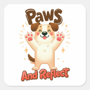 Pegatina Cuadrada Paws Y Refleja Perro Cuto