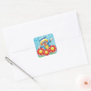 Pegatina Cuadrada Payaso Con Flores