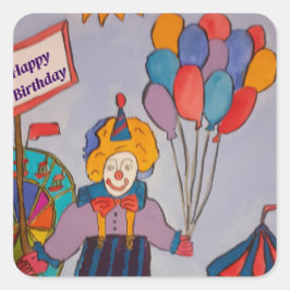 Pegatina Cuadrada Payaso de cumpleaños