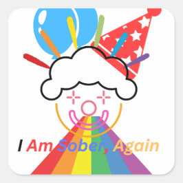 Pegatina Cuadrada Payaso: estoy sobrio otra vez