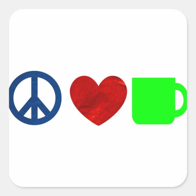 Pegatina Cuadrada Paz, amor, café (Anverso)