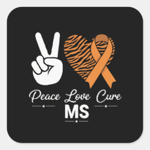 Pegatina Cuadrada Paz Amor Cura Conciencia sobre Esclerosis Múltiple