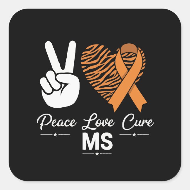 Pegatina Cuadrada Paz Amor Cura Conciencia sobre Esclerosis Múltiple (Anverso)