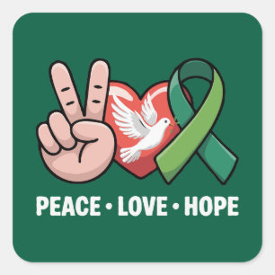 Pegatina Cuadrada Paz Amor Esperanza - Cinta Verde de Concientizació