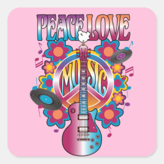 Pegatina Cuadrada Paz-Amor-Música