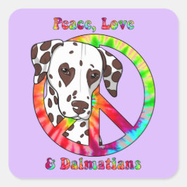Pegatina Cuadrada Paz, amor y dálmatas