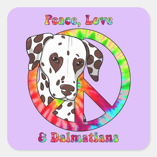 Pegatina Cuadrada Paz, amor y dálmatas (Anverso)