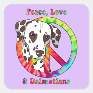Pegatina Cuadrada Paz, amor y dálmatas