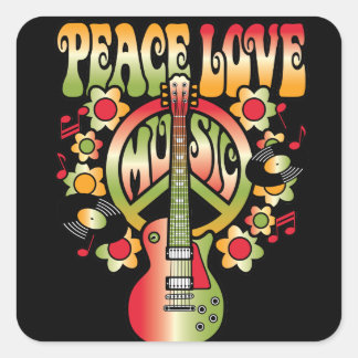Pegatina Cuadrada Paz Amor y Música