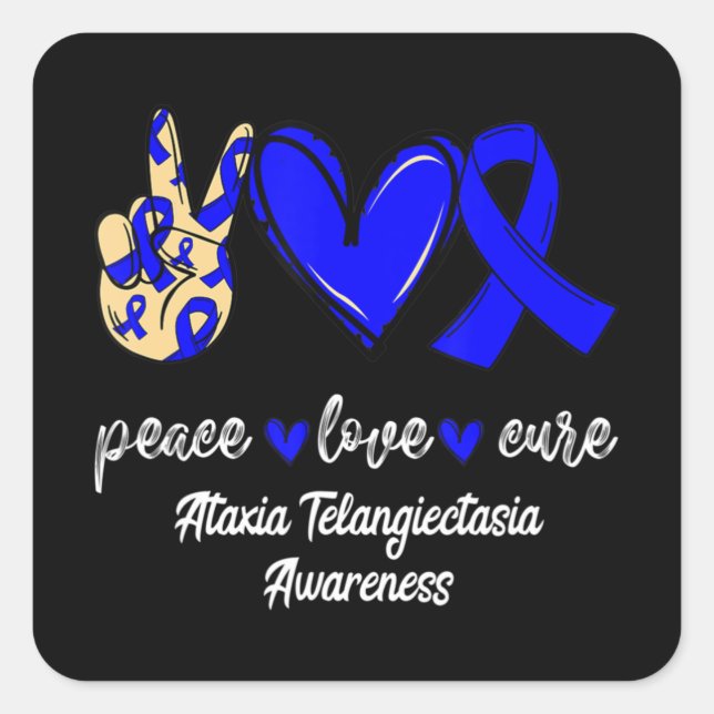 Pegatina Cuadrada Paz Cure Ataxia Telangiectasia Cinta Azul (Anverso)