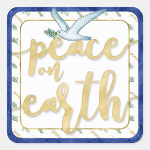 Pegatina Cuadrada Paz en el navidad Kwanzaa Jánuca de la tierra
