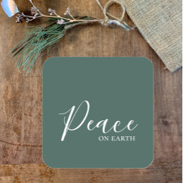 Pegatina Cuadrada Paz en la Tierra | Festividad verde simple y minim