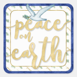 Pegatina Cuadrada Paz en la Tierra Navidades Kwanzaa Hanukkah