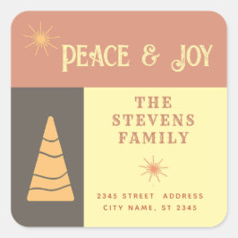 Pegatina Cuadrada Paz y alegría boho alegre bloqueo de color vacacio