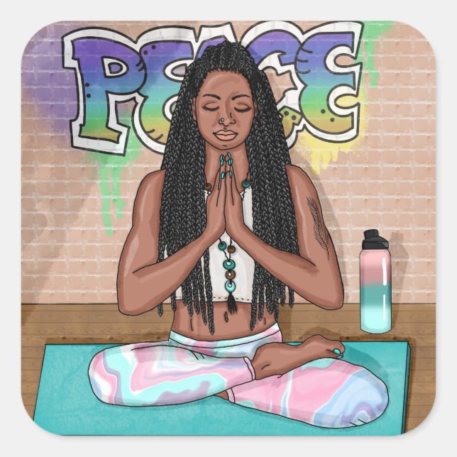 Pegatina Cuadrada Paz y Meditación Arte Urbano (Anverso)