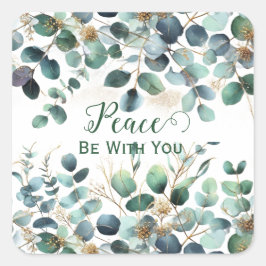 Pegatina Cuadrada Peace Be With You Watercolor Foliage Leaves Green