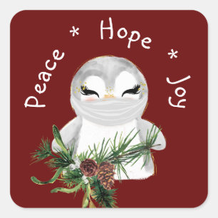 Pegatina Cuadrada Peace Hope Joy Masked Penguin