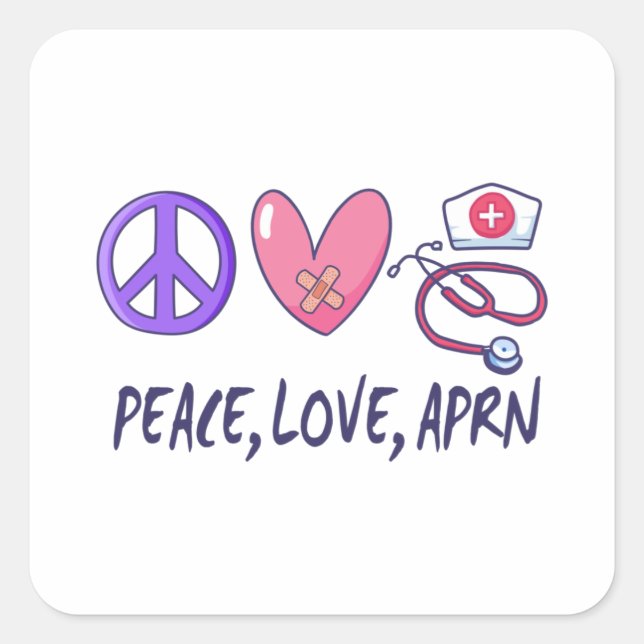 Pegatina Cuadrada Peace Love APRN (Anverso)