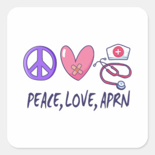 Pegatina Cuadrada Peace Love APRN