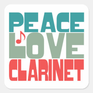 Pegatina Cuadrada Peace Love Clarinet