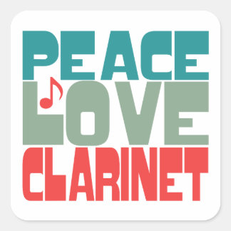 Pegatina Cuadrada Peace Love Clarinet