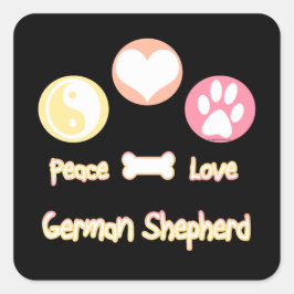 Pegatina Cuadrada Peace Love German Shepherd
