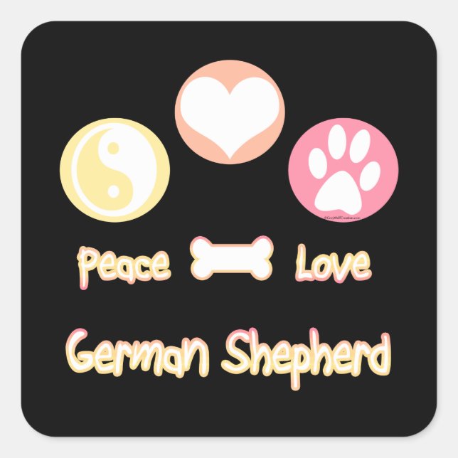 Pegatina Cuadrada Peace Love German Shepherd (Anverso)