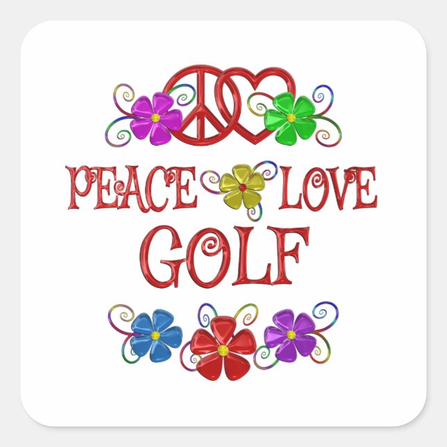 Pegatina Cuadrada Peace Love Golf (Anverso)