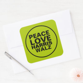 Pegatina Cuadrada PEACE LOVE HARRIS WALZ Neon Green