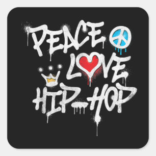 Pegatina Cuadrada Peace Love Hip Hop Dance