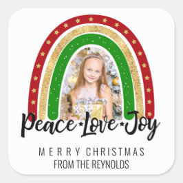 Pegatina Cuadrada Peace Love Joy Merry Christmas Rainbow Photo