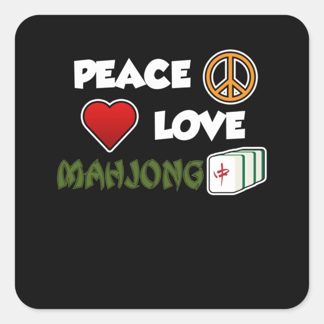 Pegatina Cuadrada Peace Love Mahjong Game Mahjong Player Games (Anverso)
