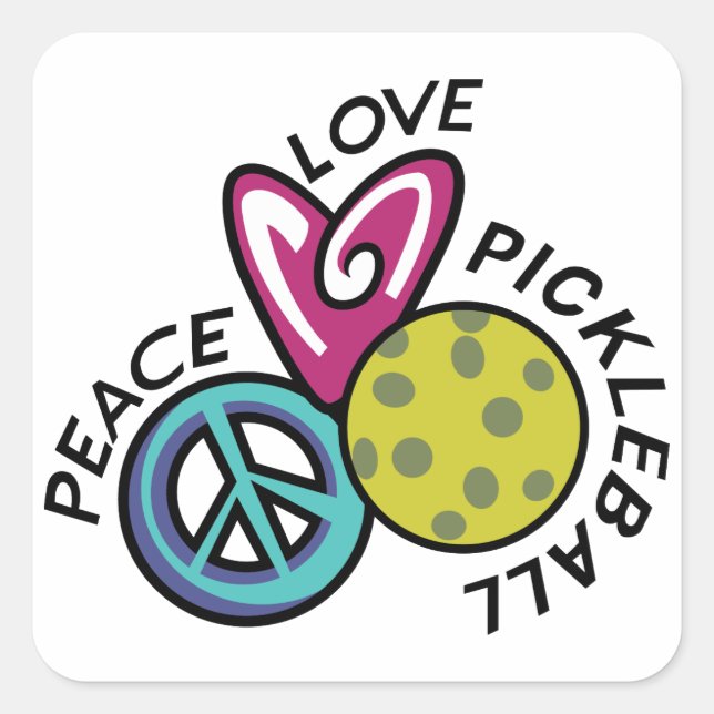 Pegatina Cuadrada Peace Love Pickleball (Anverso)