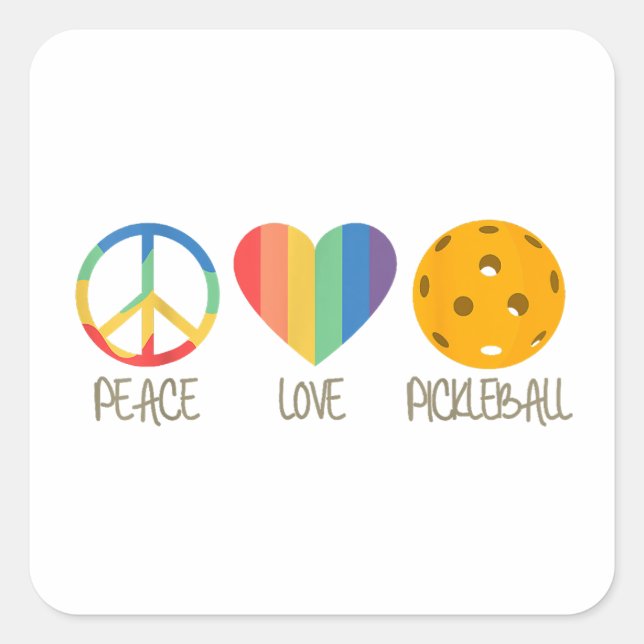 Pegatina Cuadrada Peace Love Pickleball (Anverso)
