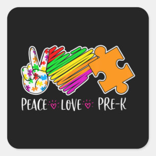 Pegatina Cuadrada Peace Love Pre-K Autism Awareness - 100 days smart